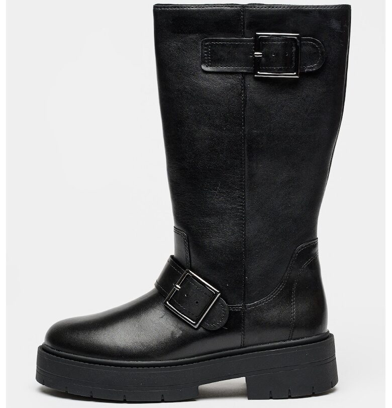 Кожени боти с декоративни каишки с тока - Черен Geox