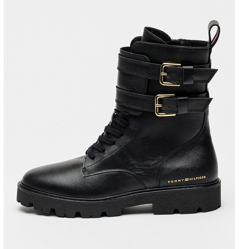 Кожени боти с каишка с тока - Черен Tommy Hilfiger