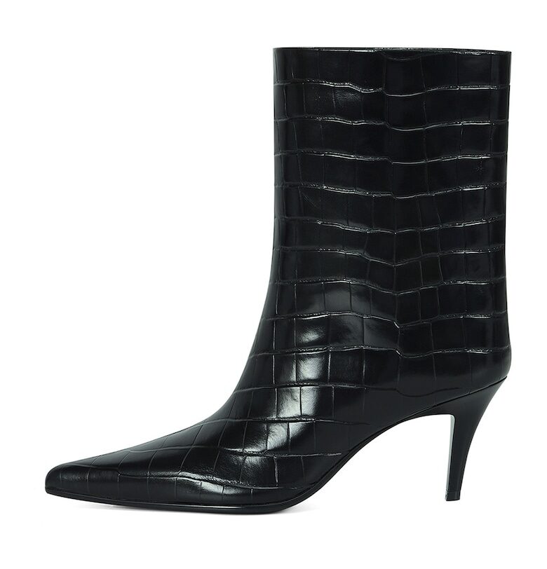 Кожени боти с котешки ток - Избеляло черно Potamy