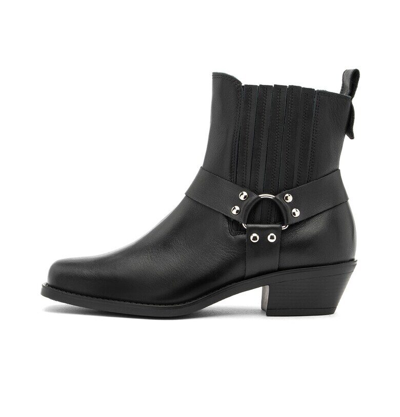 Кожени боти с кубински ток - Черен RYLKO