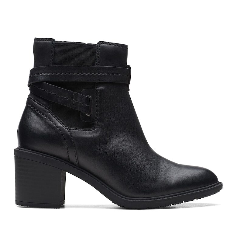 Кожени боти с масивен ток Scene - Черен Clarks