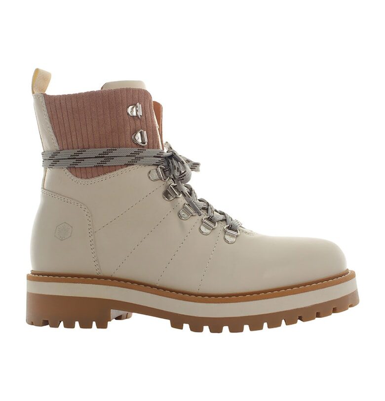 Кожени боти с масивен ток - Крем Lumberjack