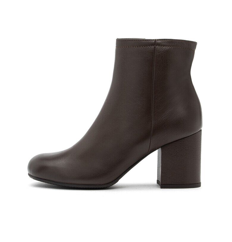 Кожени боти с масивен ток - Тъмнокафяв RYLKO