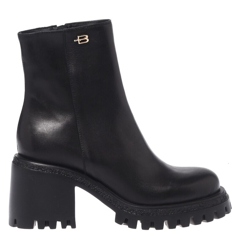 Кожени боти с масивен ток - Черен Baldinini