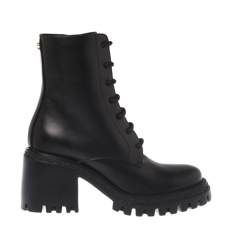 Кожени боти с масивен ток - Черен Baldinini