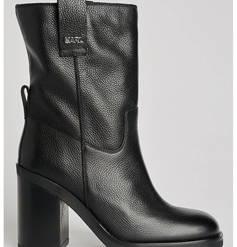 Кожени боти с масивен ток - Черен Karl Lagerfeld