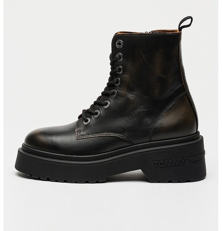 Кожени боти с масивен ток - Черен Tommy Jeans
