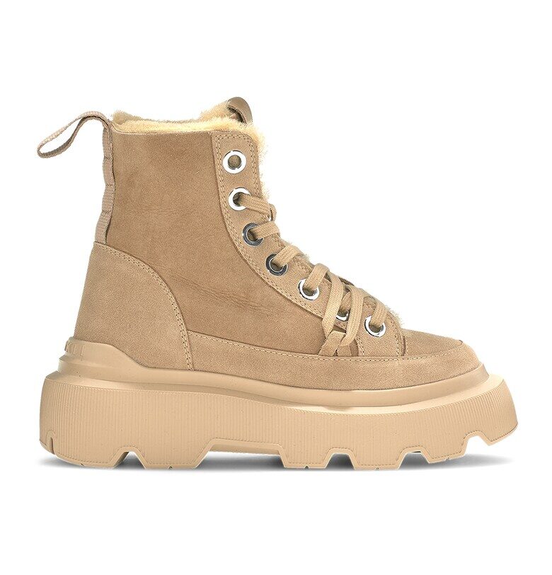 Кожени боти с масивна подметка - Бежов INUIKII