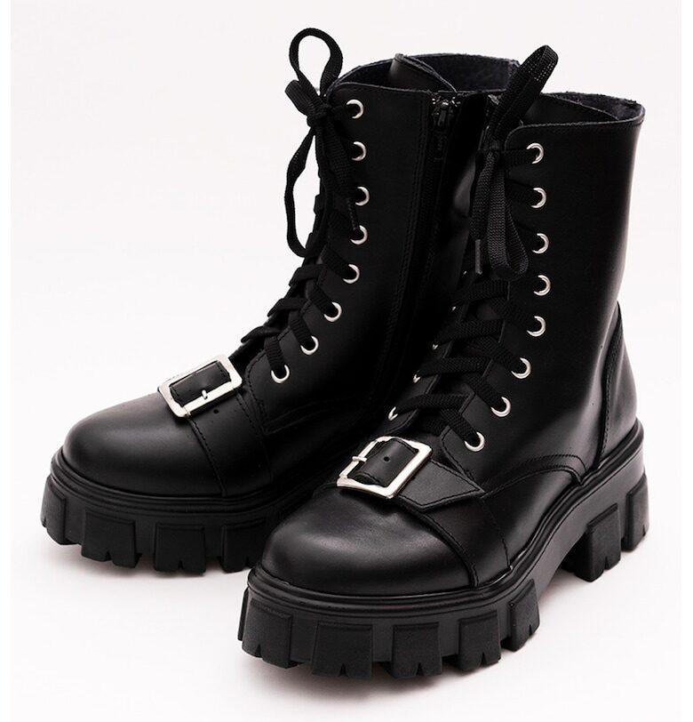 Кожени боти с масивна подметка - Черен VAGAM