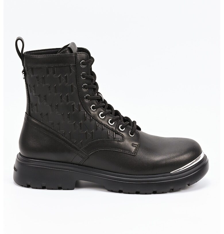 Кожени боти с монограм - Черен/Сребрист Karl Lagerfeld