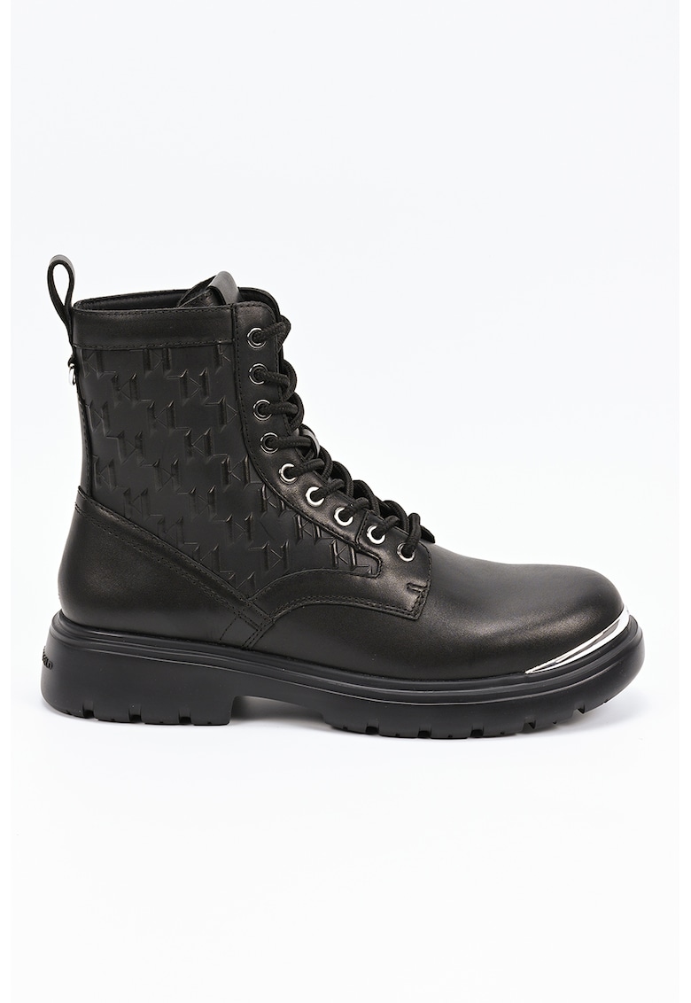 Кожени боти с монограм - Черен/Сребрист Karl Lagerfeld