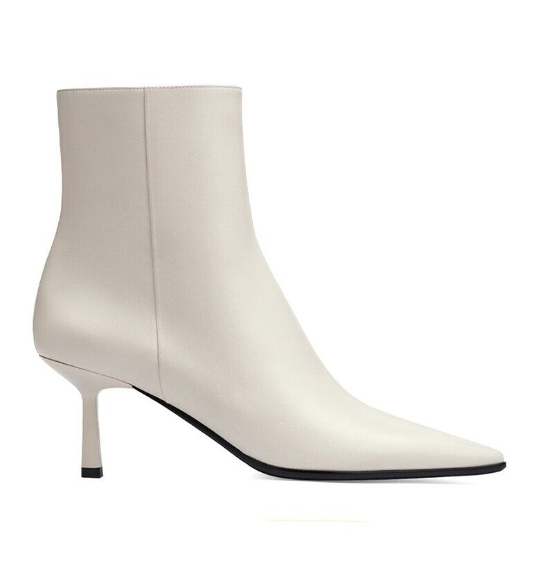 Кожени боти с остър връх - Мръснобял Potamy