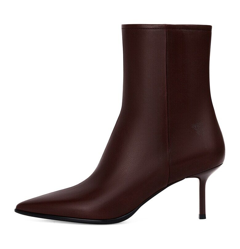 Кожени боти с остър връх - Тъмнокафяв Potamy