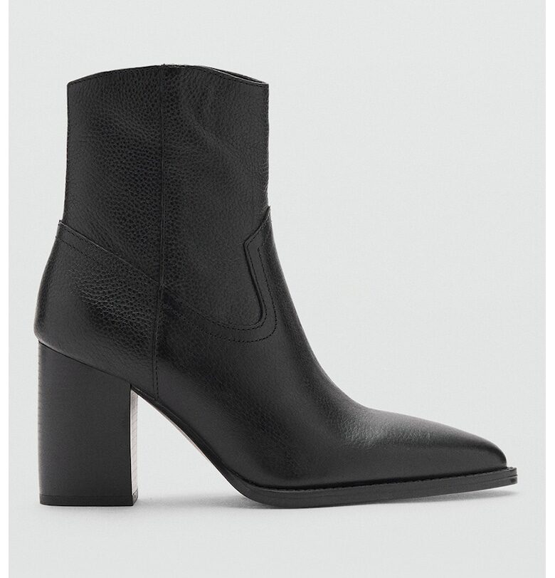 Кожени боти с остър връх - Черен Mango