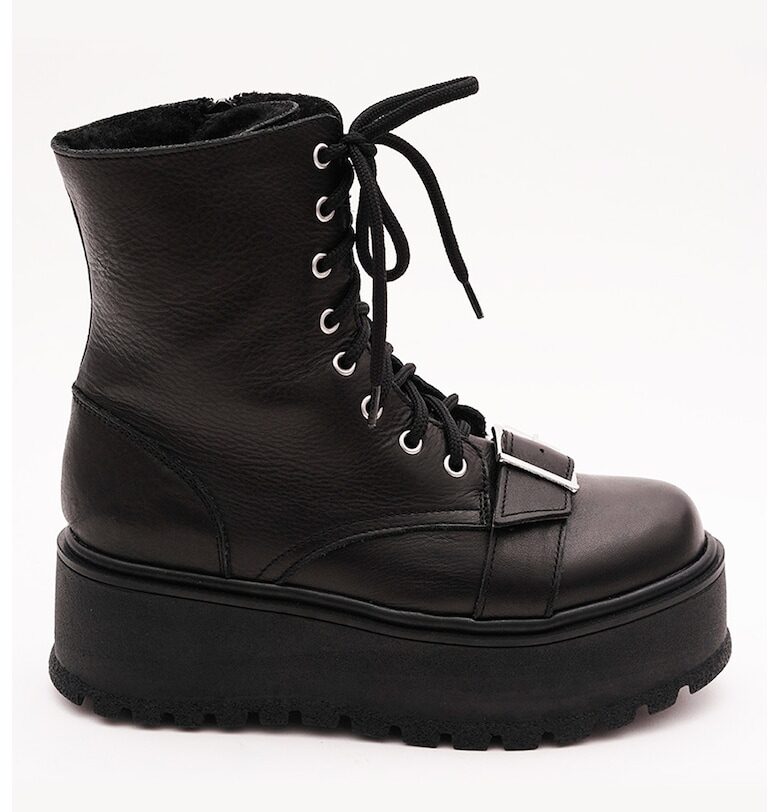 Кожени боти с платформа и тока - Черен VAGAM