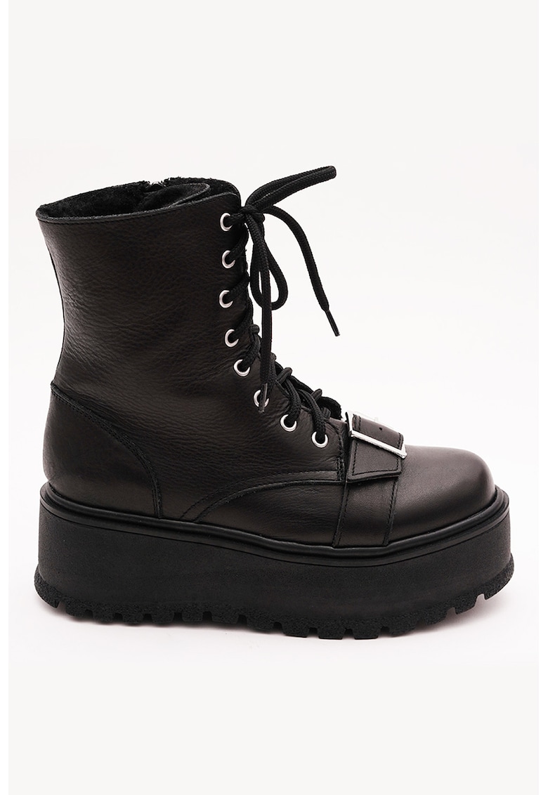 Кожени боти с платформа и тока - Черен VAGAM