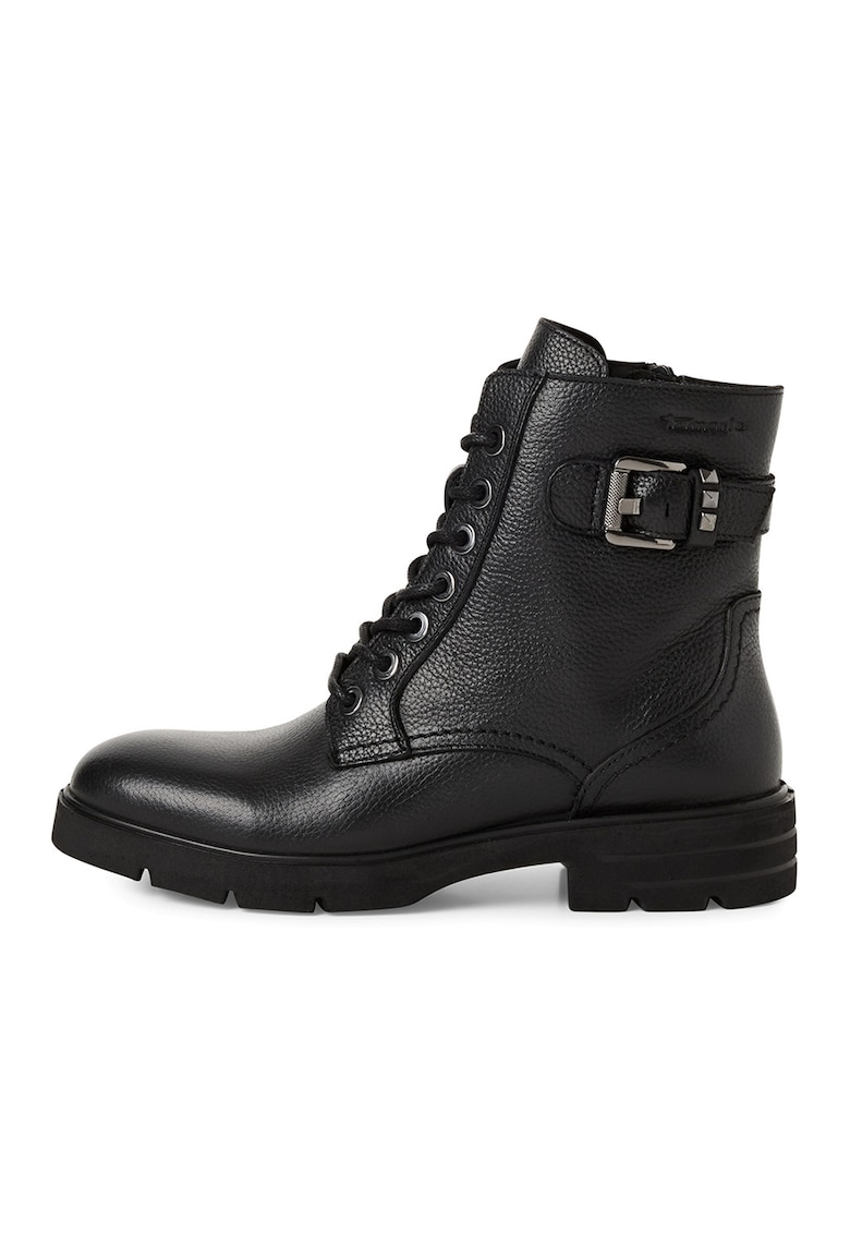 Кожени боти с релеф - Черен Tamaris