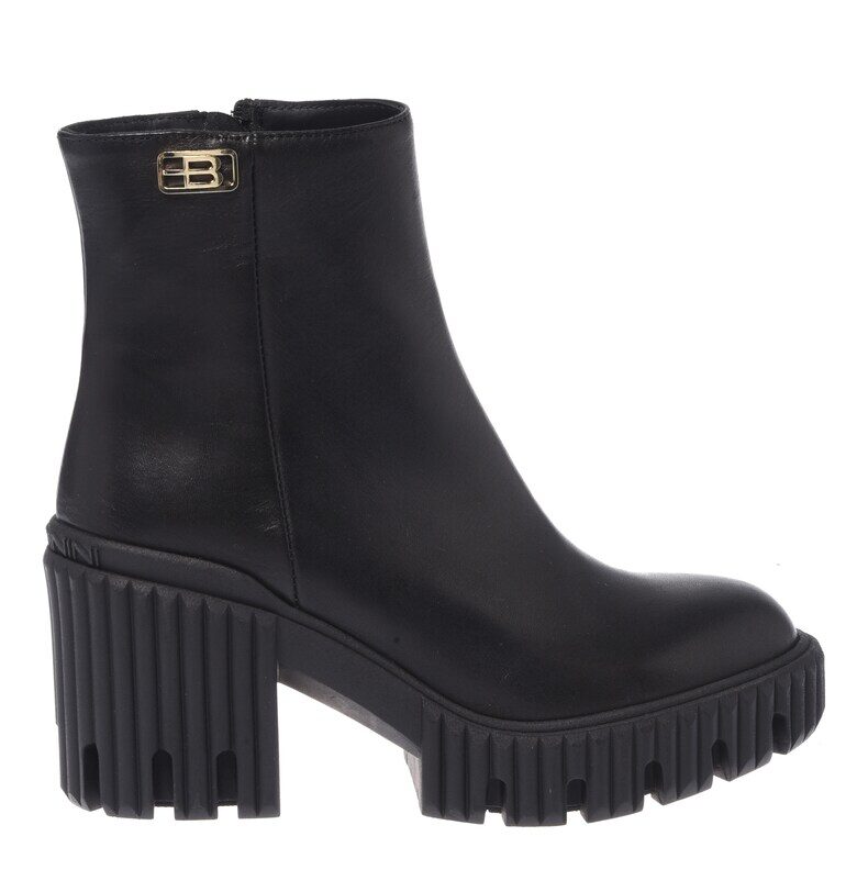 Кожени боти с релефна платформа - Черен Baldinini