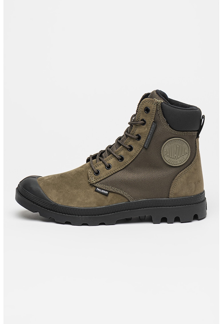 Кожени боти с текстил и връзки - Черен/Тъмнозелен Palladium