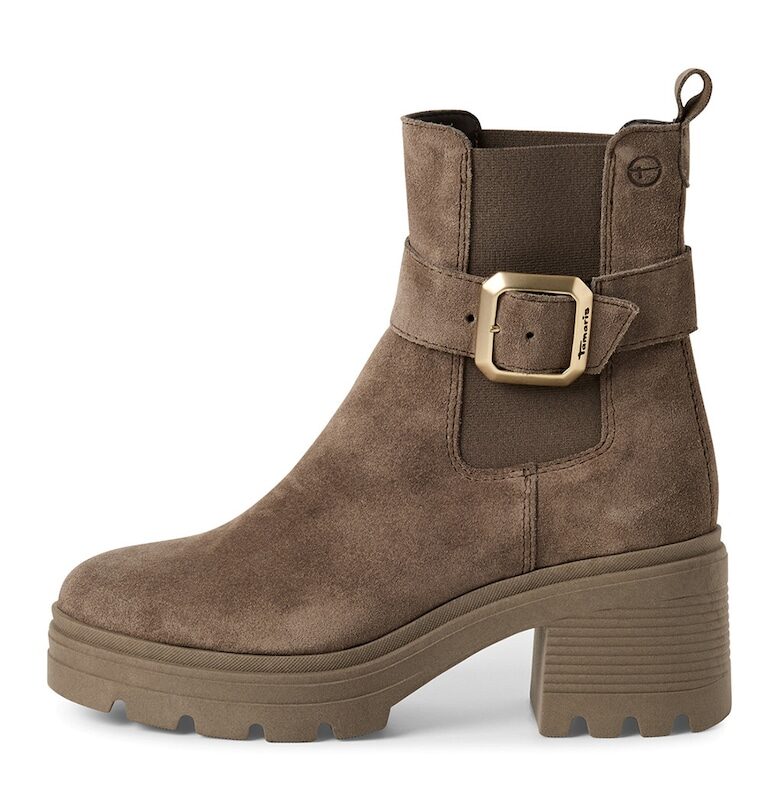 Кожени боти с тока - Сиво-кафяв Tamaris