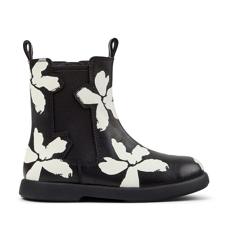 Кожени боти с флорален принт - Бял/Черен Camper