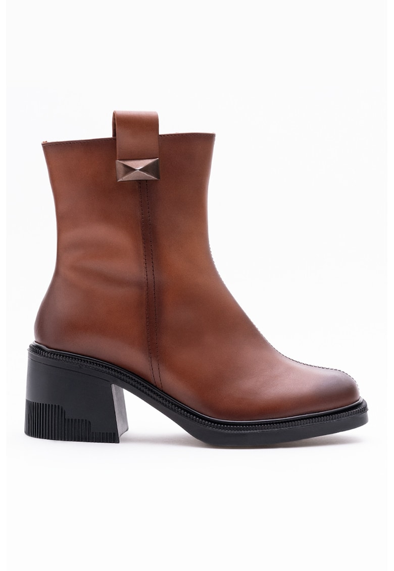 Кожени боти с цип - Коняк кафяв VAGAM