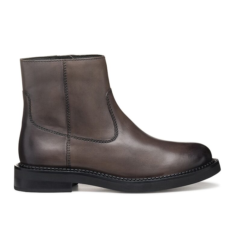 Кожени боти с цип - Сиво-кафяв Geox