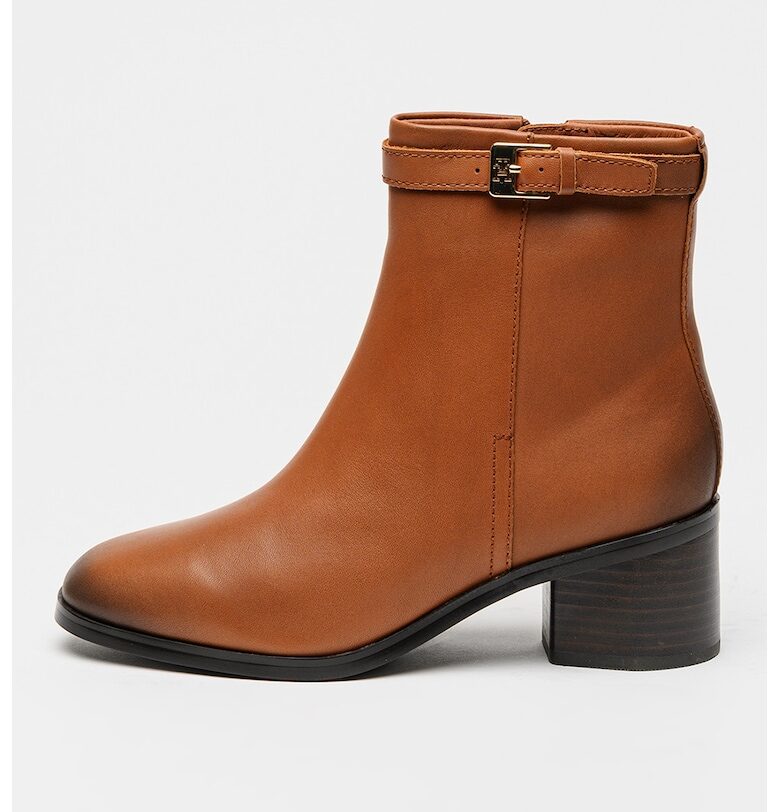 Кожени боти с цип встрани - Канелено кафяво Tommy Hilfiger