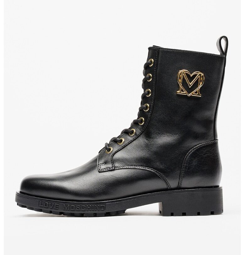 Кожени боти с цип встрани - Черен Love Moschino