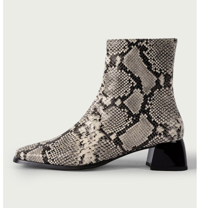 Кожени боти с шагрен - Слонова кост/Черен ALURA