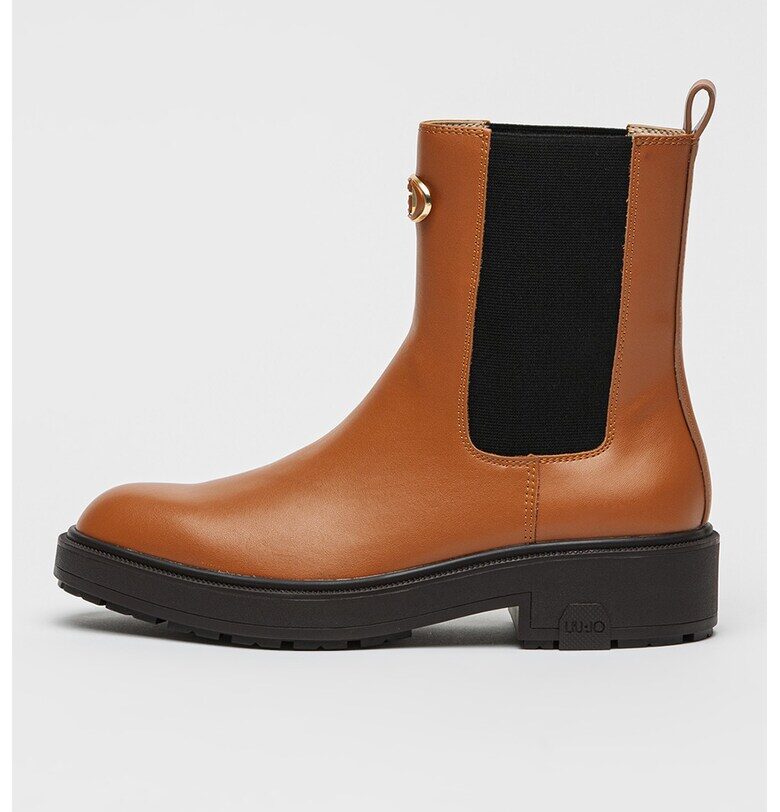 Кожени боти челси с метално лого - Канелено кафяво Liu Jo