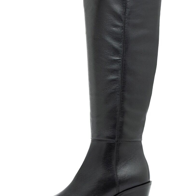 Кожени ботуши до коляното Kora с масивен ток - Черен RYLKO