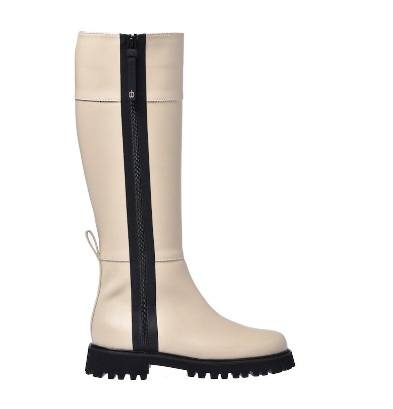 Кожени ботуши до коляното - Слонова кост Baldinini