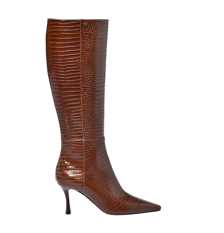 Кожени ботуши до коляното с класически ток - Кафяв Baldinini