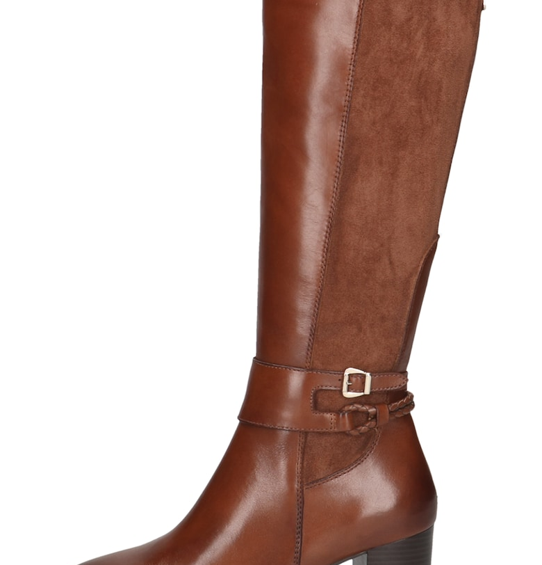 Кожени ботуши до коляното с текстил - Канелено кафяво Caprice