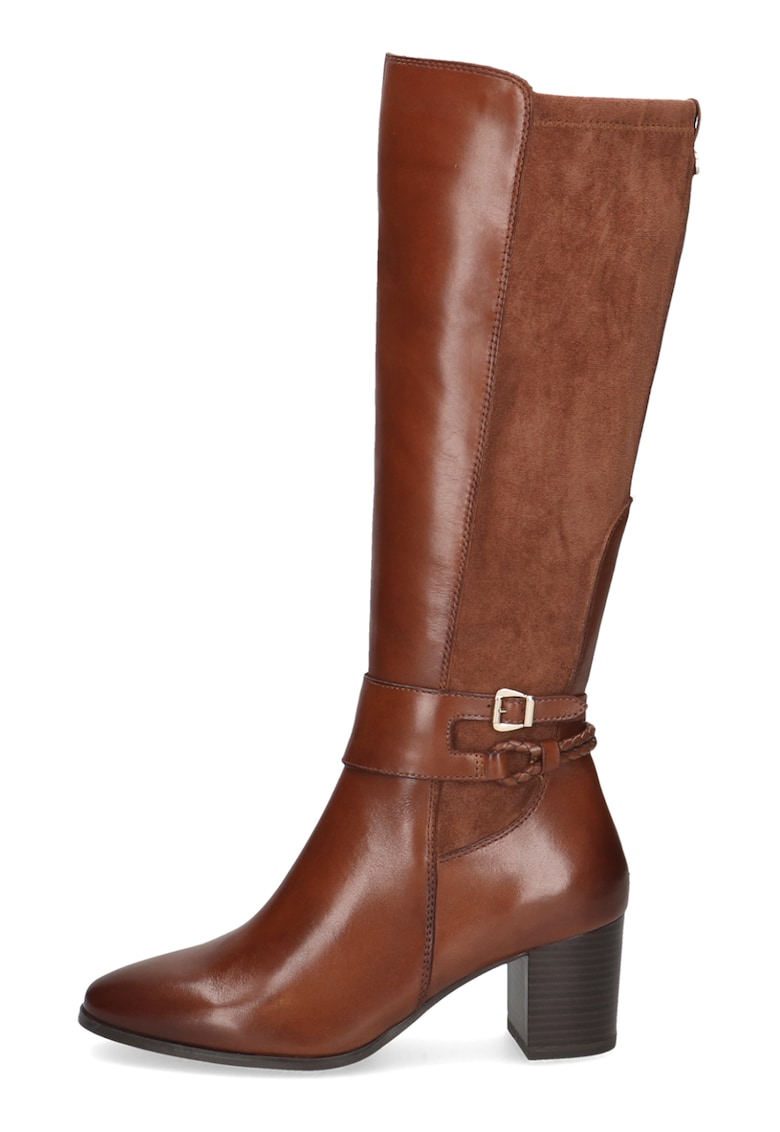 Кожени ботуши до коляното с текстил - Канелено кафяво Caprice