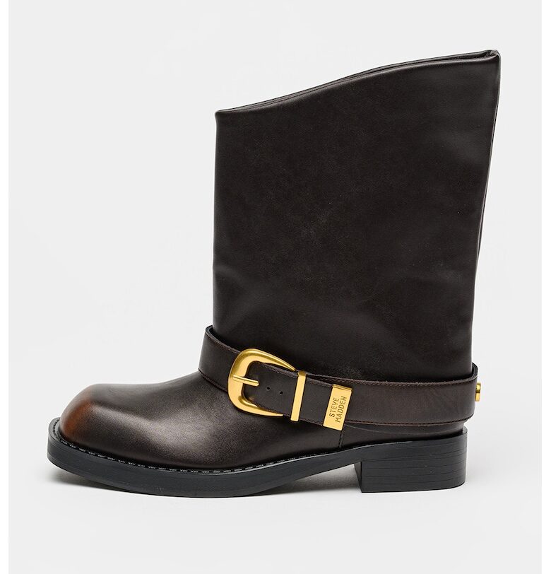 Кожени ботуши с декоративна каишка - Тъмнокафяв Steve Madden