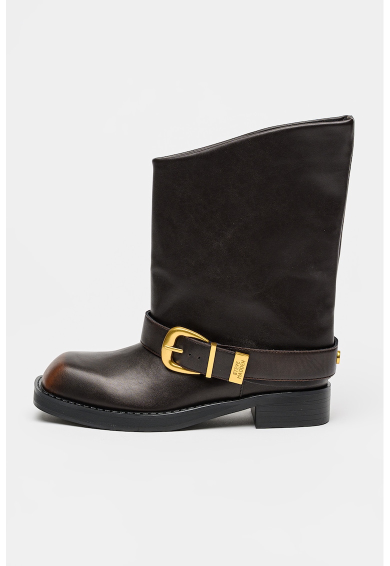 Кожени ботуши с декоративна каишка - Тъмнокафяв Steve Madden