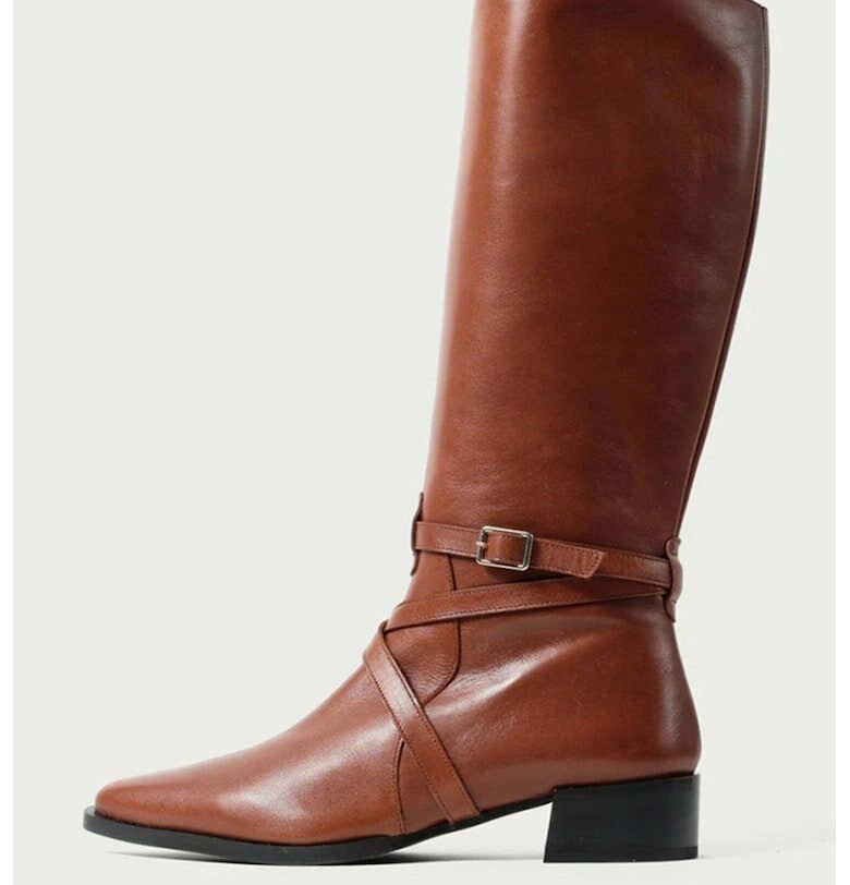 Кожени ботуши с каишки с тока - Канелено кафяво ALURA