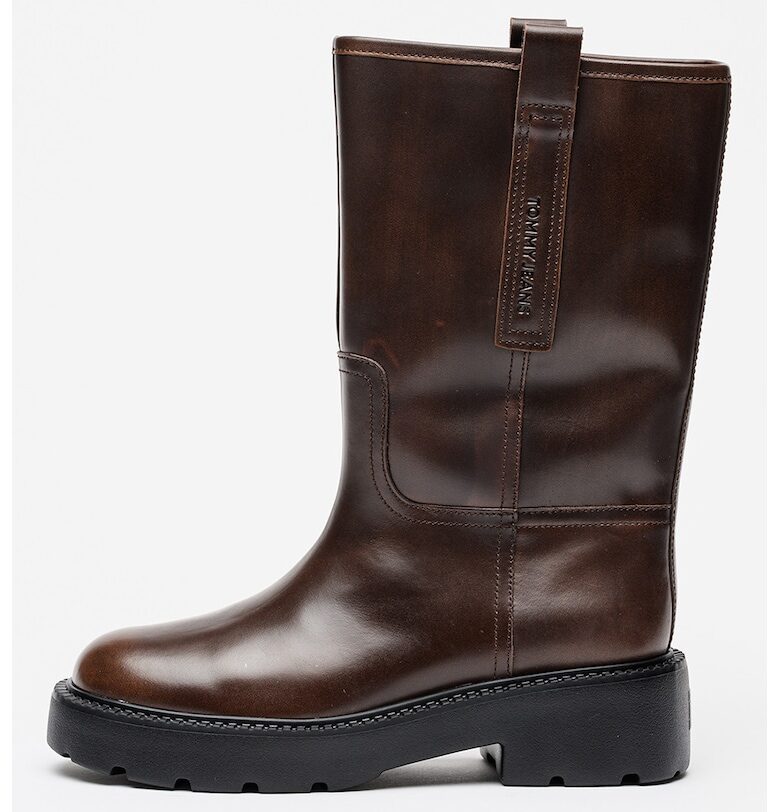 Кожени ботуши с лого - Коняк кафяв Tommy Jeans