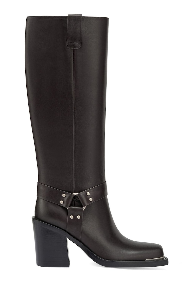 Кожени ботуши с масивен ток - Тъмнокафяв Potamy