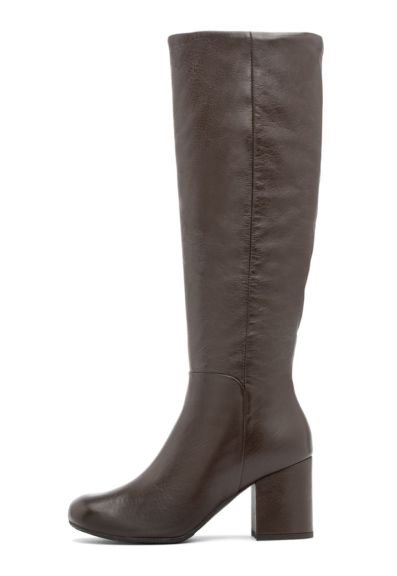 Кожени ботуши с масивен ток - Тъмнокафяв RYLKO