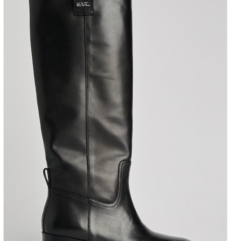 Кожени ботуши с масивен ток - Черен Karl Lagerfeld