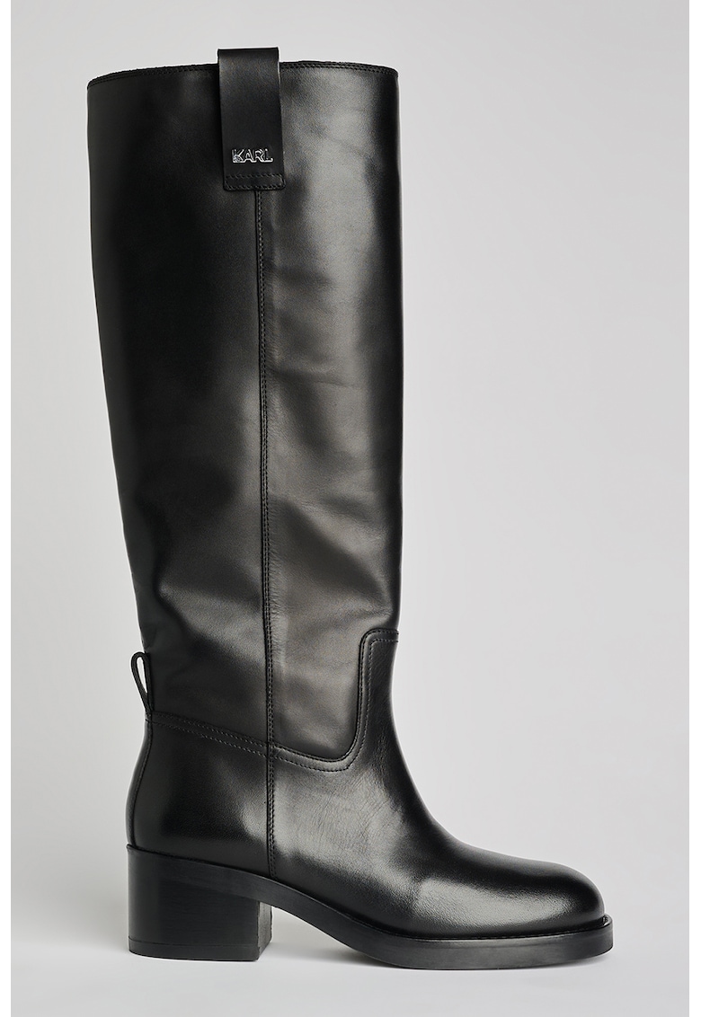 Кожени ботуши с масивен ток - Черен Karl Lagerfeld