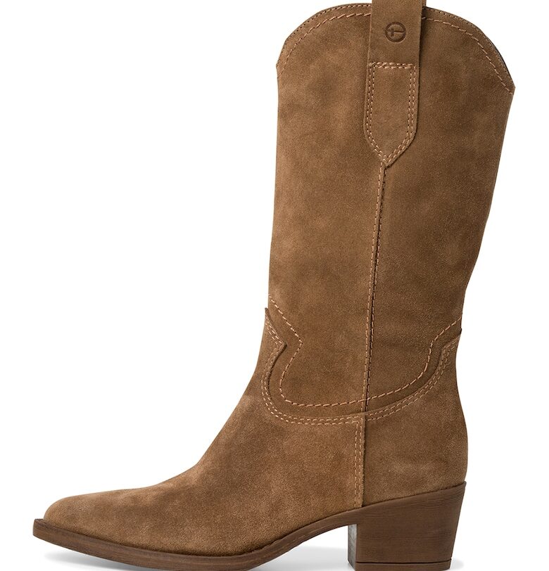 Кожени ботуши с остър ток - Карамел Tamaris