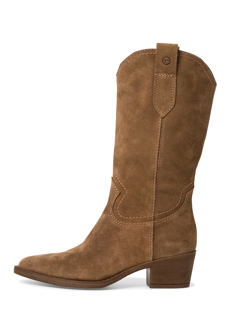 Кожени ботуши с остър ток - Карамел Tamaris