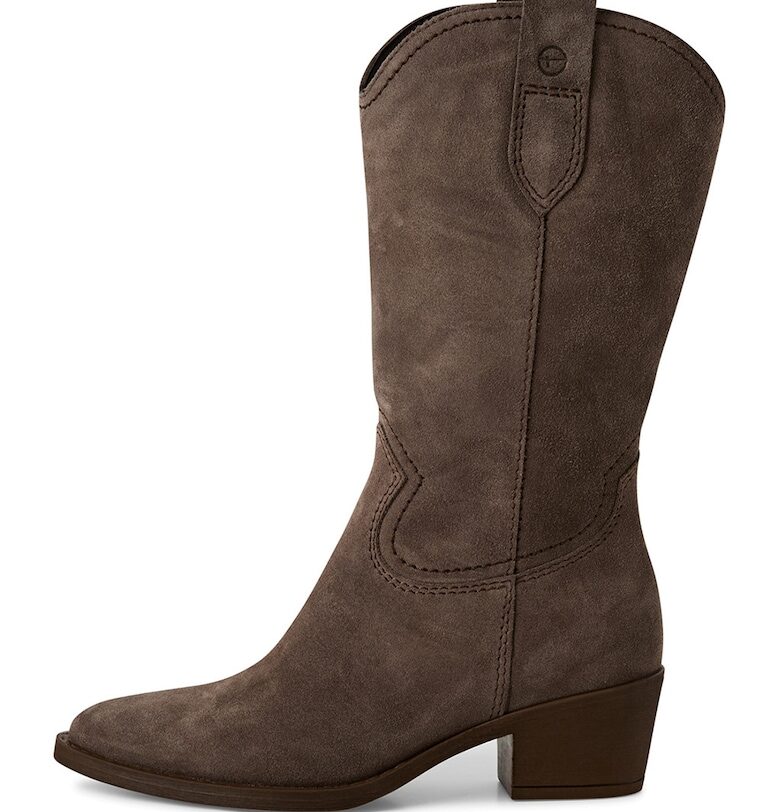 Кожени ботуши с остър ток - Сиво-кафяв Tamaris