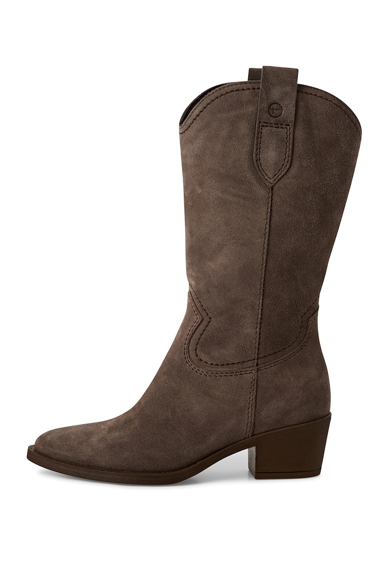 Кожени ботуши с остър ток - Сиво-кафяв Tamaris