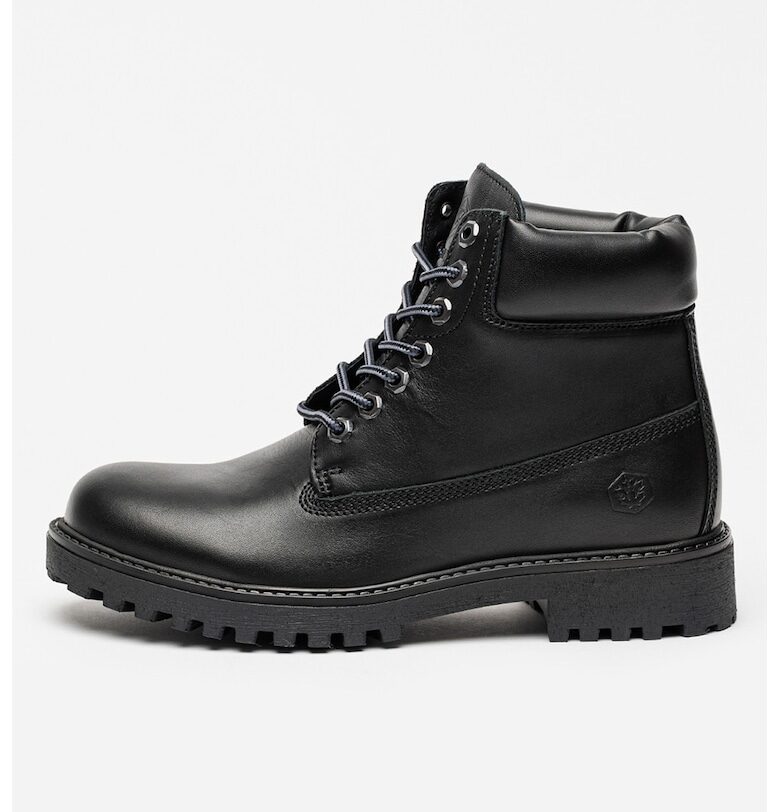 Кожени ботуши с релефно лого - Черен Lumberjack