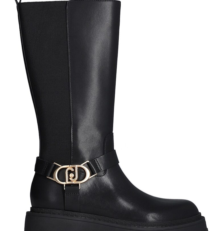 Кожени ботуши с текстил - Черен Liu Jo